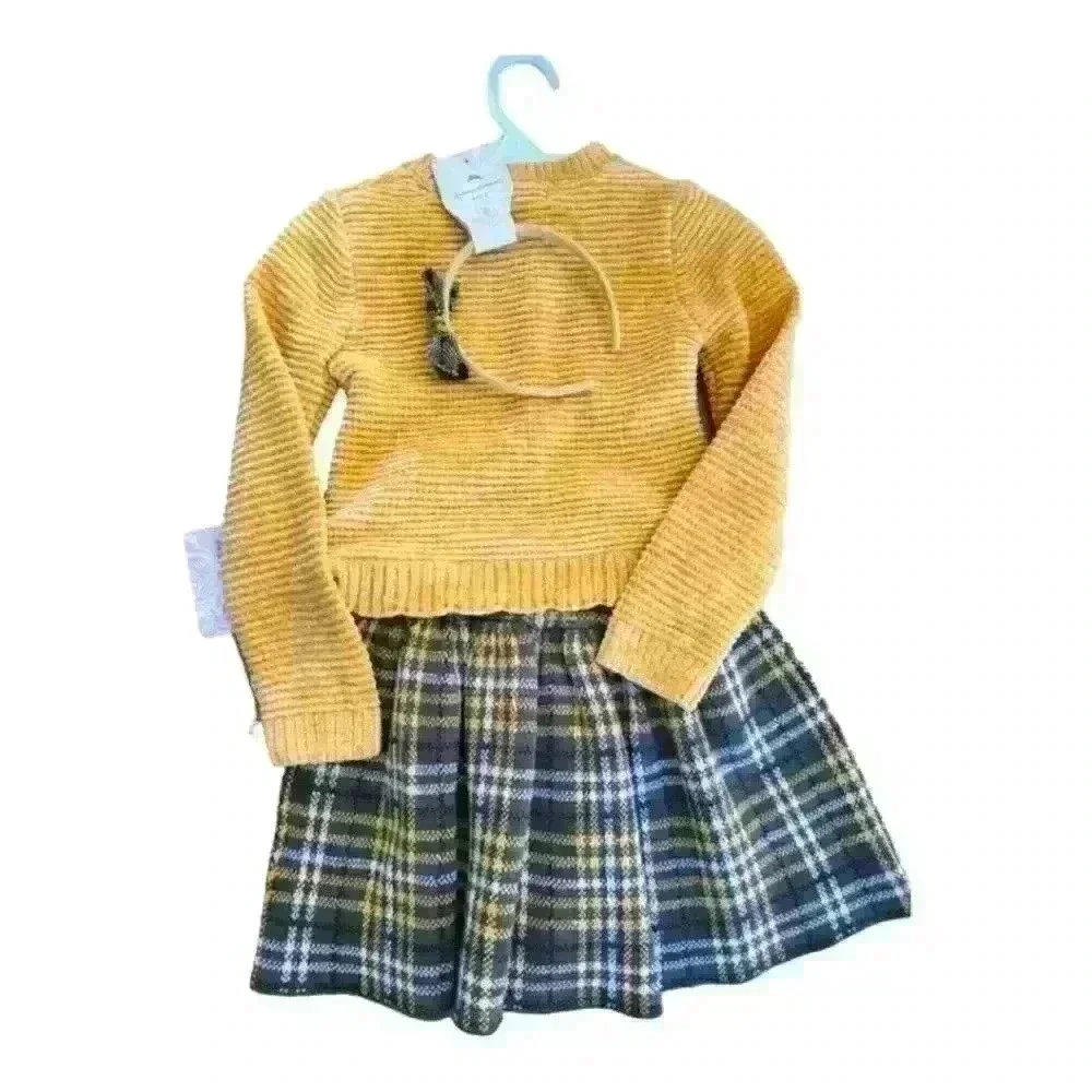 Tommy Bahamas‎ Girl Chenille Sweater With Plaid Skirt & Headband Nwts Size 5/6.